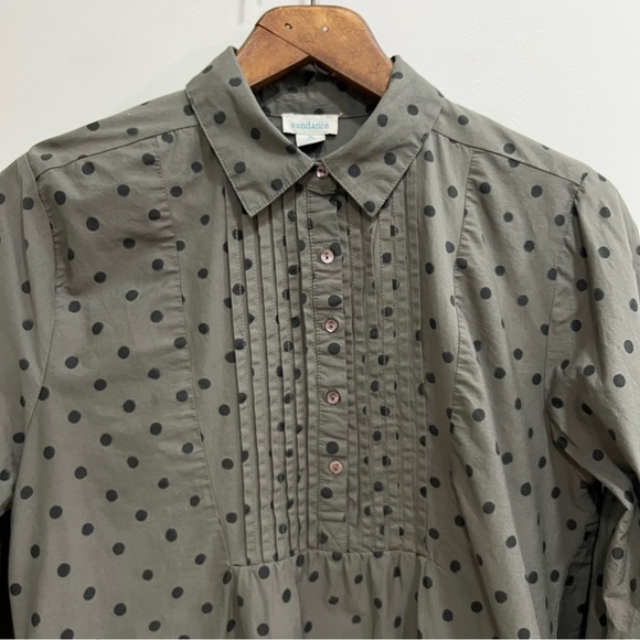 Sundance Lively Days Popover Tunic Top Olive Green Black Polka Dot Cotton Medium - Picture 3 of 9